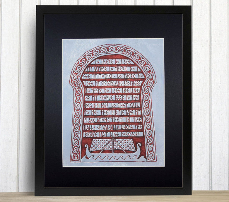 framed rune stone print Viking funeral prayer after 10th century ship burial