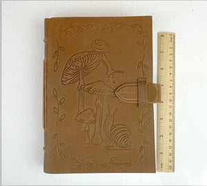 Tan Leather Journal with Mushroom Design
