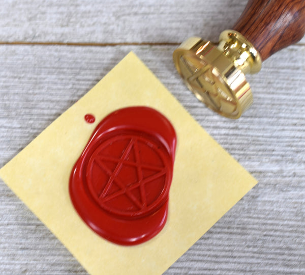 Pentacle Brass Seal Stamp with Wood Handle – ArteOfTheBooke