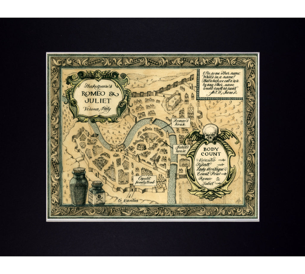 map of Shakespeare's Romeo and Juliet classroom art