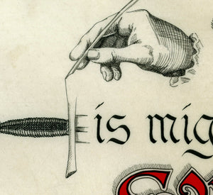 image detail with hand drawing sword crossguard