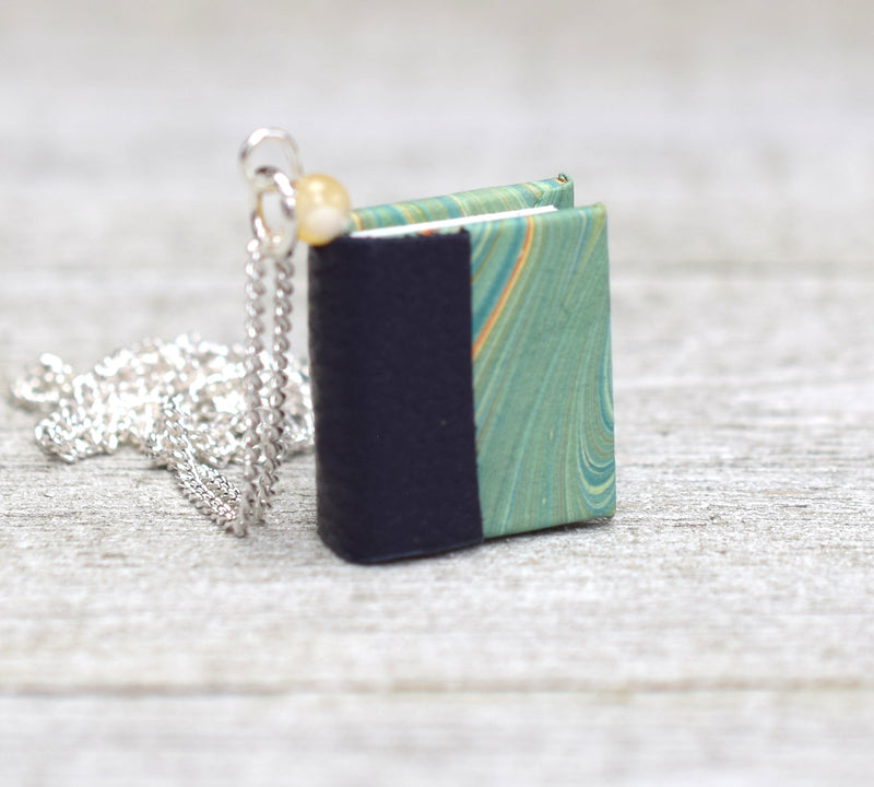 Aqua Blue Miniature Book Necklace