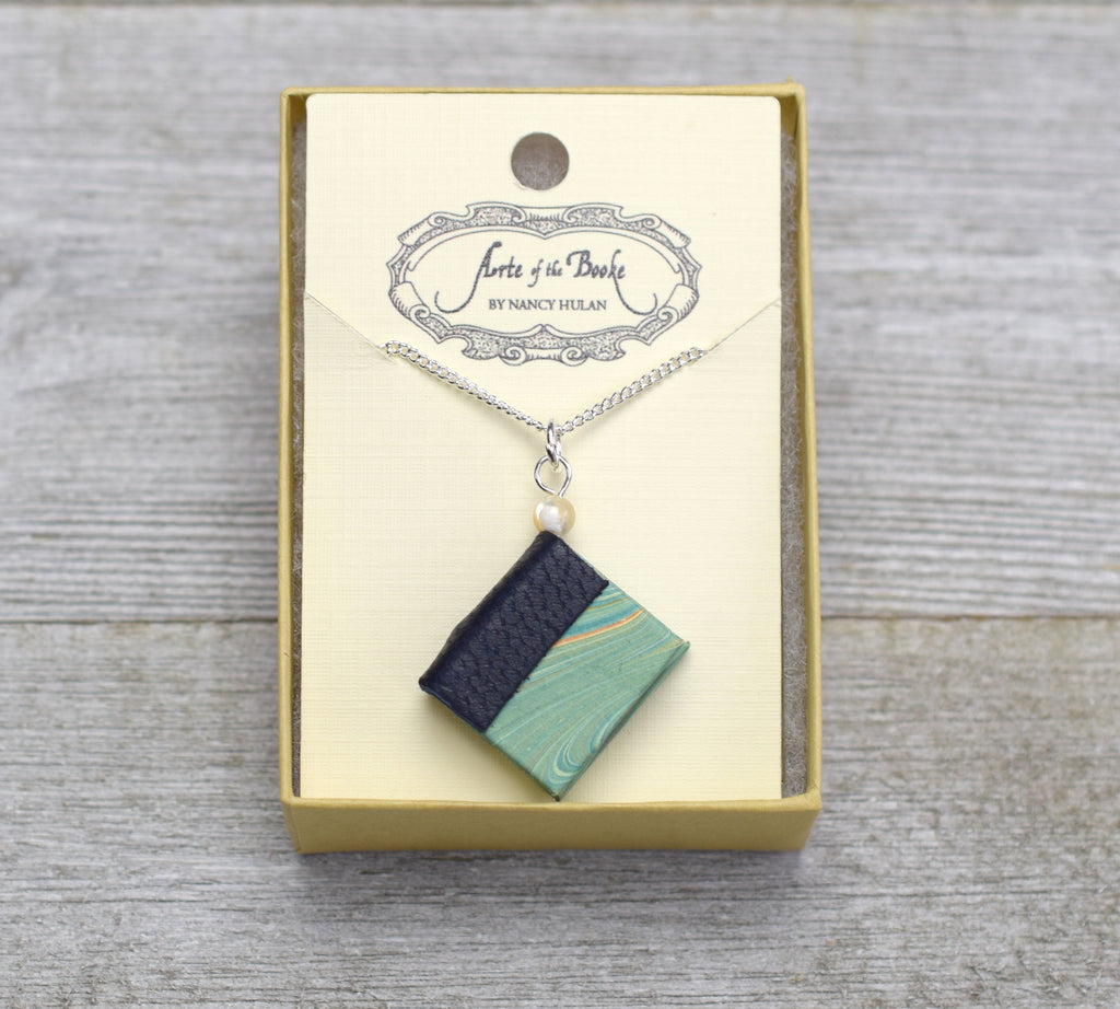 Aqua Blue Miniature Book Necklace