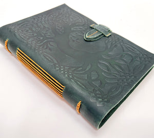 Green Leather Journal with Celtic Tree of Life